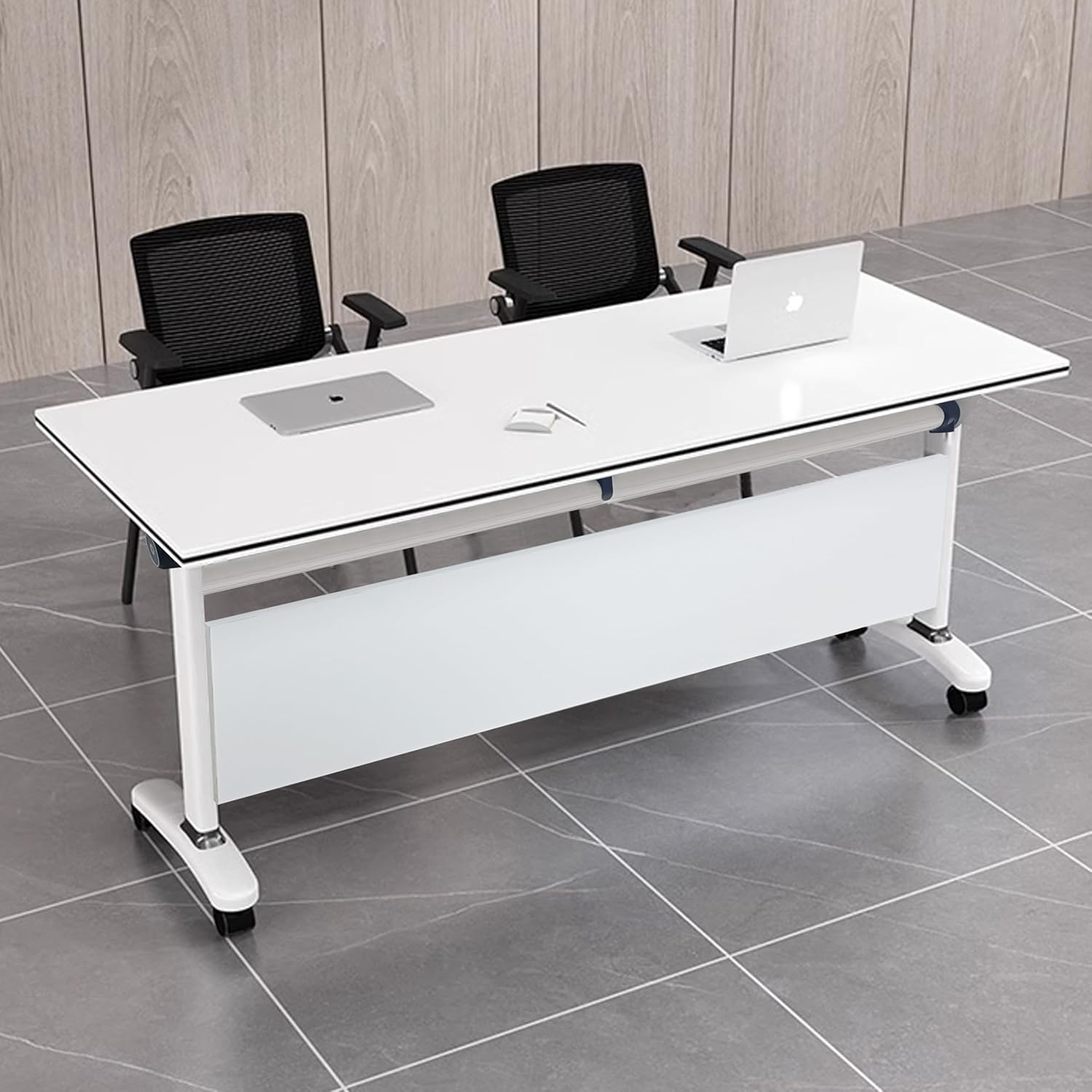 Folding Conference Table, Foldable Conference Table Flip Top Mobile Training Table with Wheels, Metal Legs, Rectangular Modular Conference Room Table for Office Meeting Conference Room