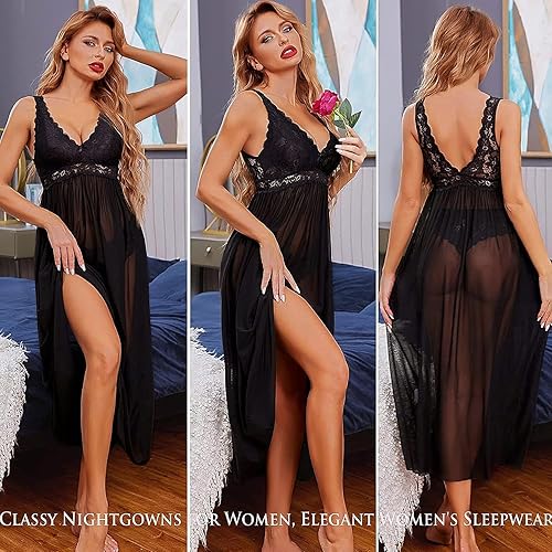 Miniatura 4 de Avidlove Lencería de encaje para mujer, camisón de malla con cuello en V