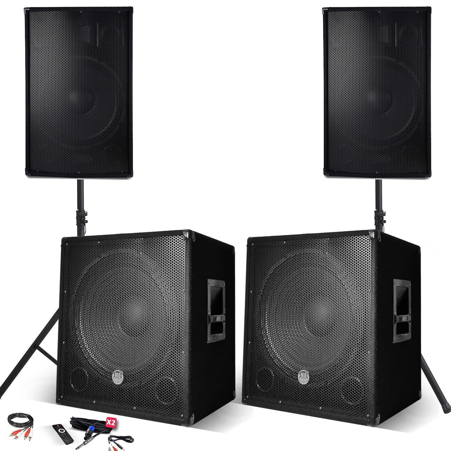 IBM Pacchetto Sono completo 2800 W, 2 altoparlanti, 2 subwoofer USB/BLUETOOTH cavo PC + piedini, prestazioni Sono DJ PA