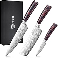 PAUDIN 3-Piece Chef Knife Set - High Carbon Stainless Steel, Ultra Sharp Blades, Ergonomic Pakkawood Handles for Professional Kitchen Tasks