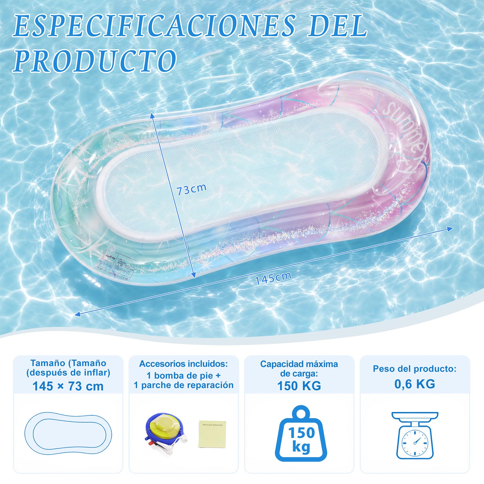 CYFIE Colchoneta Piscina Tumbona Flotante Adultos