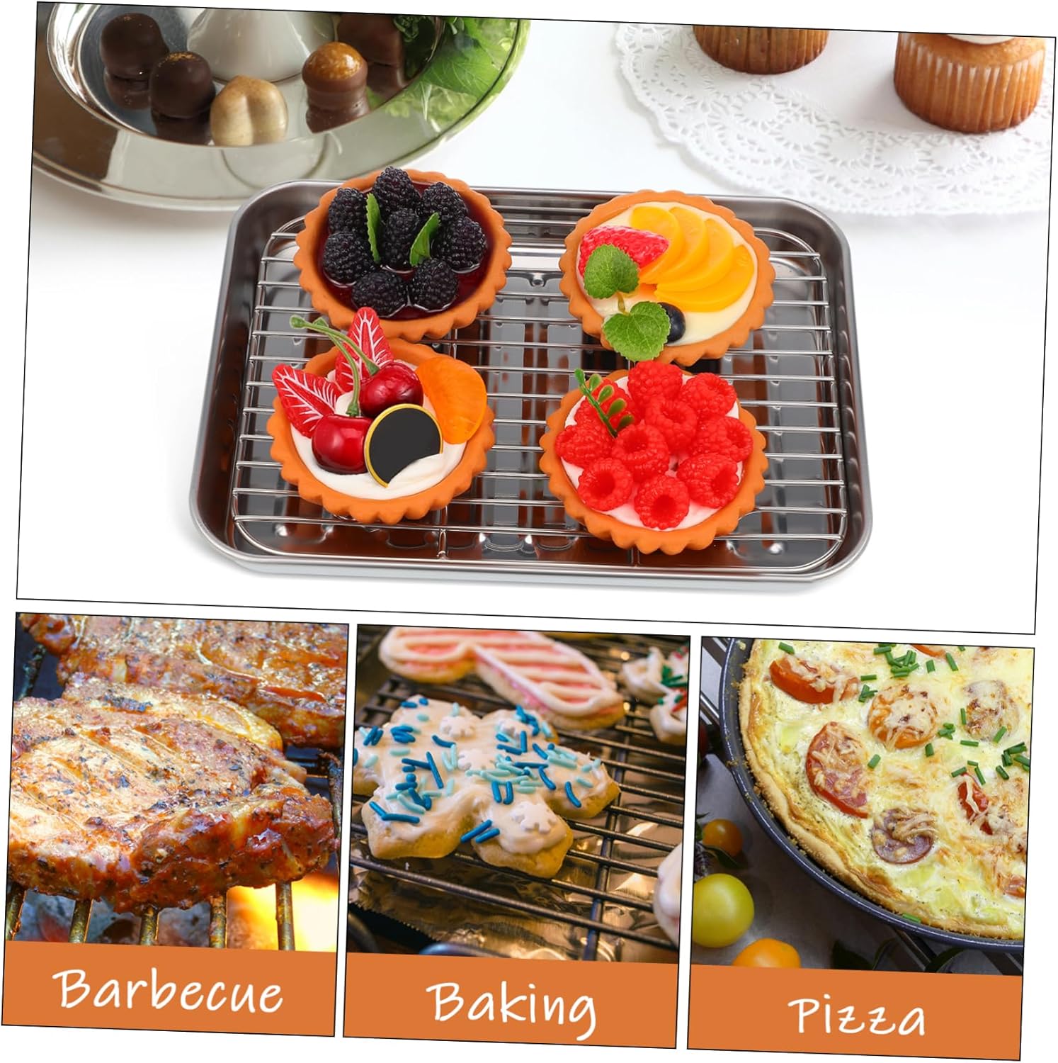 Ergonomic Baking Sheet Rack 2 Sets Baking Pans Non-stick Coating Oven Tray Wire Rack for Sheet Pan for Oven