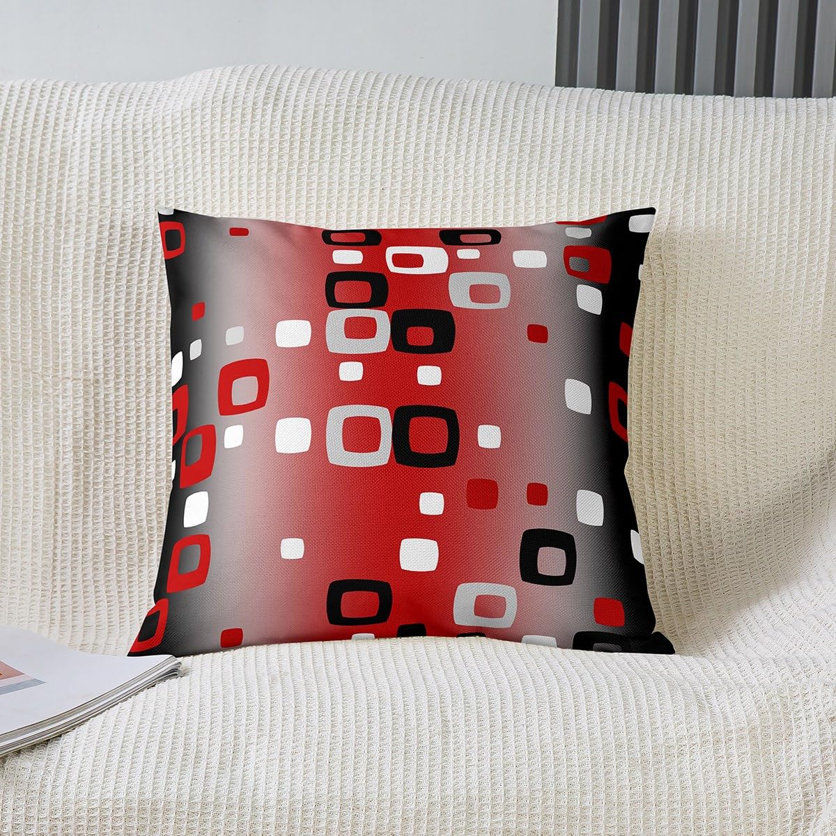 Set Di 4 Federe Per Cuscini 40x40 Cm: Geometriche Moderne In Nero, Arancione E Grigio - Cotone-Lino Con Cerniera Nascosta