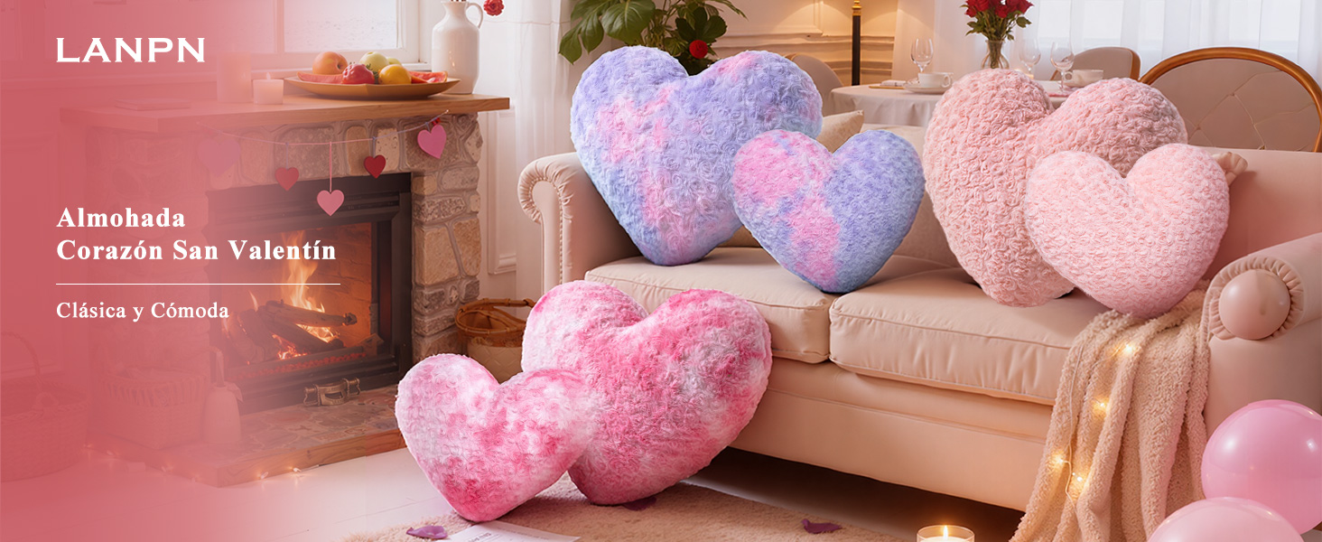 Lanpn Hartvormig Kussens Set van 2, Hartjacquard Hartkussen Pluche Sierkussen in Hartvorm Decoratieve kussen voor Valentijnsdagdecoratie voor Woonkamer Slaapkamer Bank Bed (Heet Roze, 42x31cm/36x27cm