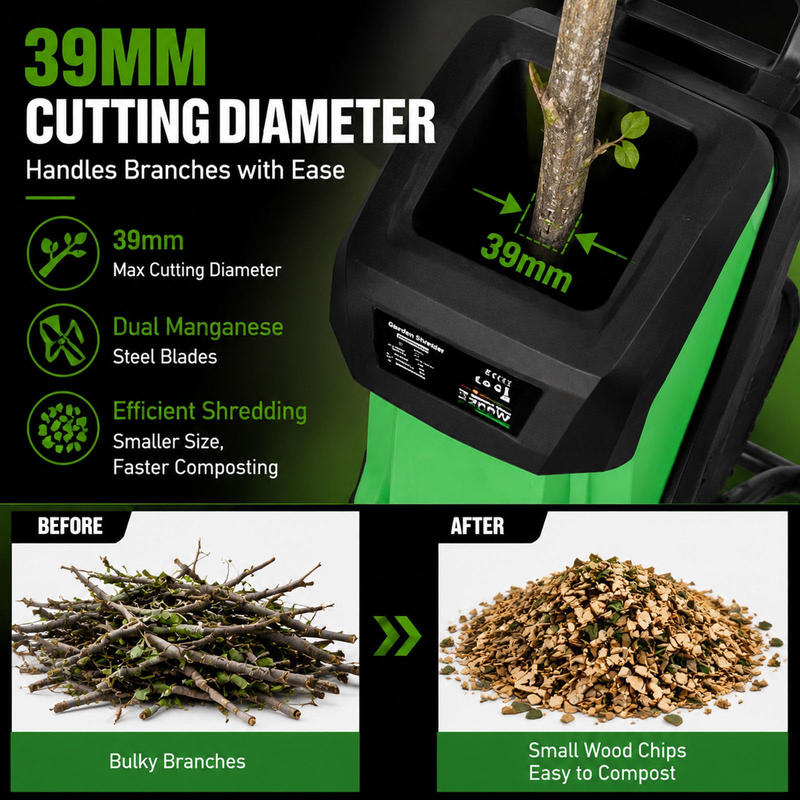 Trita Foglie e Rami da Giardino 10,7kg Taglio 39mm