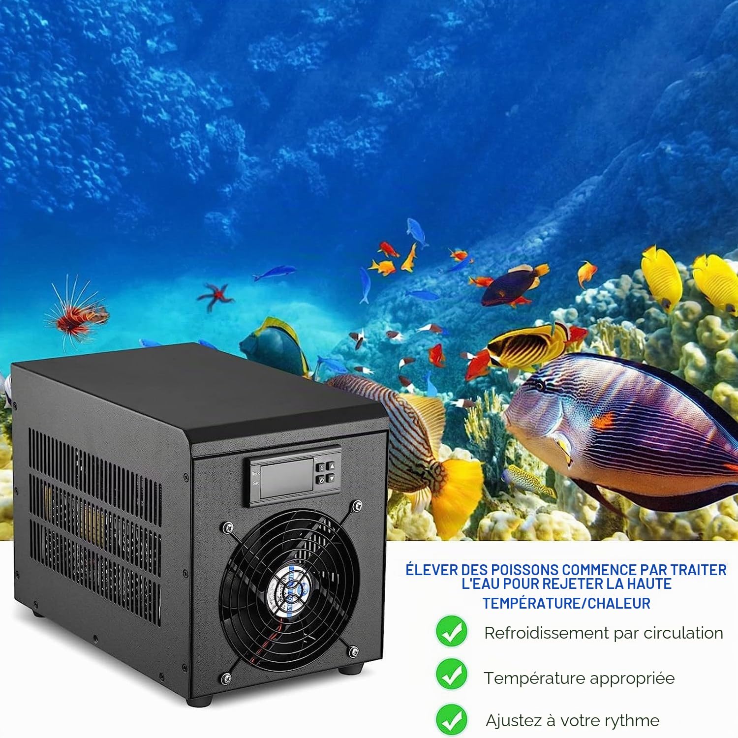 Aquarium Refroidisseur 60L Groupe Froid Aquarium Réchauffeur Aquarium Refroidisseur d'eau D'aquarium Refroidisseur De Réservoir Poisson Fruits De Mer Culture Matériel avec Pompe et Tuyau
