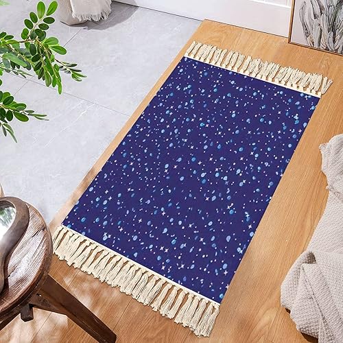 Miniatura 2 de Alfombra bohemia para dormitorio de niños, sala de juegos, guardería, estrellas blancas continuas, azules, sin costuras, para la industria textil,
