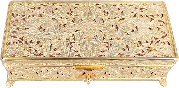 Vintage Metal Jewelry Box Portable Jewelry Organizer Small Treasure Chest Case Trinket Organizer For Earrings Necklace Bracelet Ring(Gold)