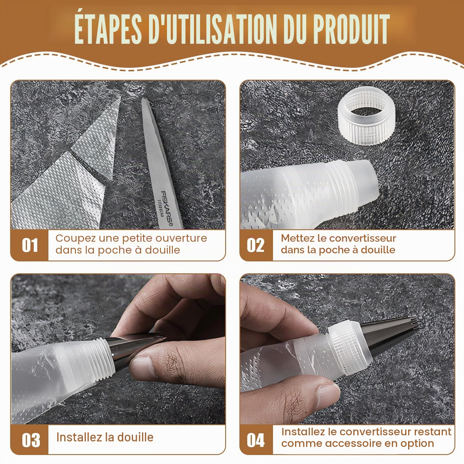 100 PCS Poches à Douilles, Comprenant 6 Douilles en INOX,1 Adaptateur | Poches à Douille Patisserie,pour Deco Gateau, Cupcake, Pâtisserie