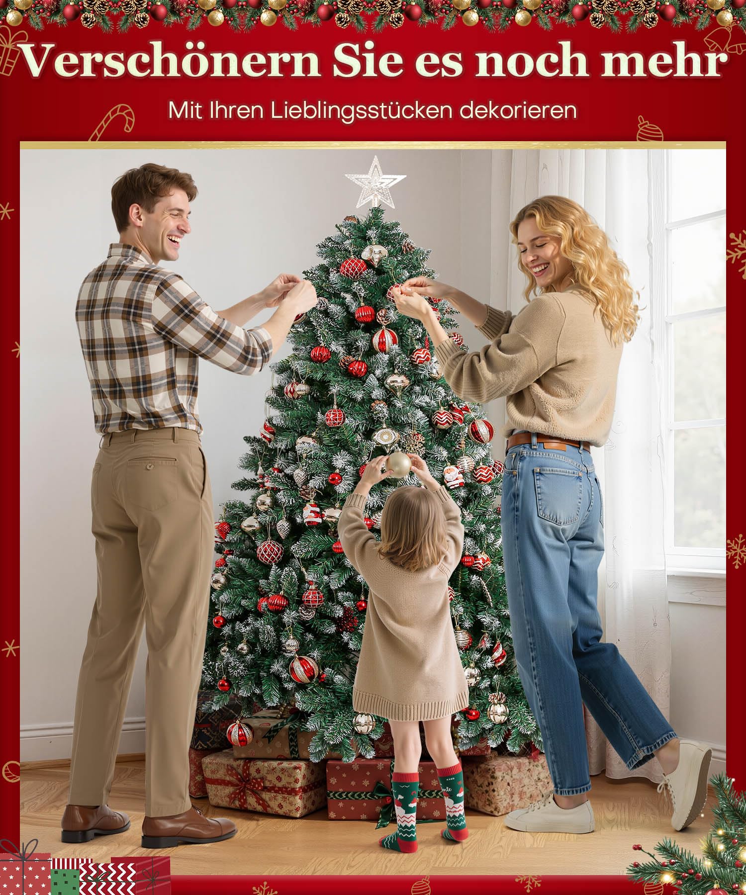 Yorbay 180cm Künstlicher Weihnachtsbaum mit Tannenzapfen: Schnee-Effekt | Tannenbaum Künstlich mit Stabiler Ständer für Weihnachten Dekoration Mehrweg - Weihnachtsbaum für Zuhause Büro Geschäft