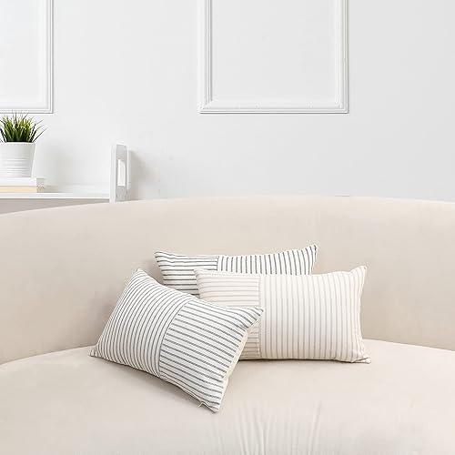 Miniatura 4 de Hckot Juego de 2 fundas de almohada de granja de 12 x 20 pulgadas, fundas de almohada lumbares, fundas de almohada decorativas de lino con retazos