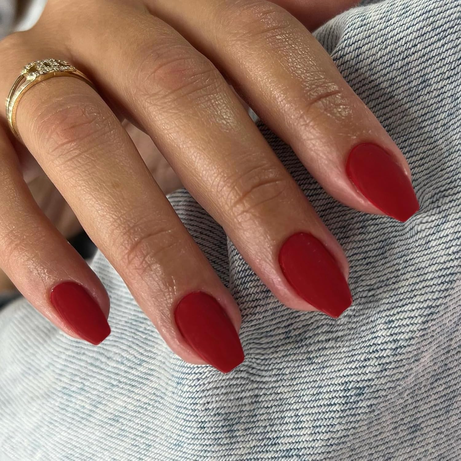KQueenest Acrylic Press on Nails Short Medium Coffin, Matte Wine Red False Nails Short Ballerina