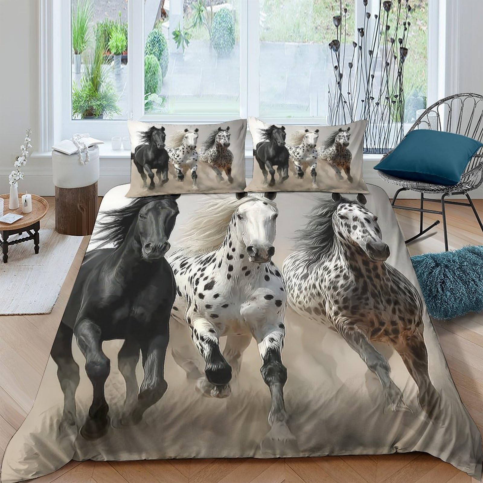 Ctjqhvkz Style-1 3D Printed Galloping Horse Fitted Sheet Microfiber Soft Breathable Running Horses Bed Cover For Bedroom Guest Room Decor Single（135X200cm）