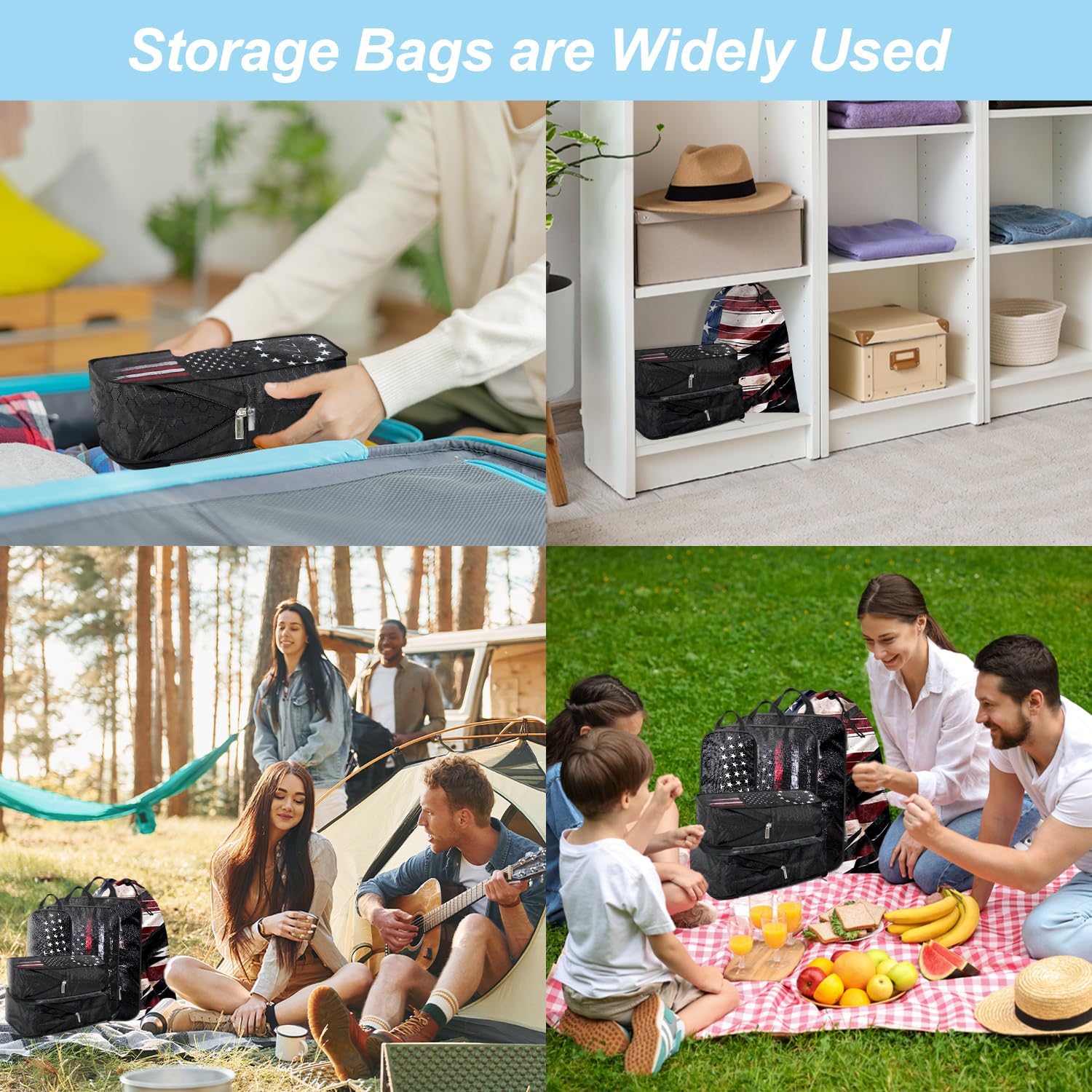 National flag Compression Packing Cubes Set (7 Piece) - 1776 flag Travel Organizer Bags Essential Bag for Clothes Shoes Cosmetics Toiletry