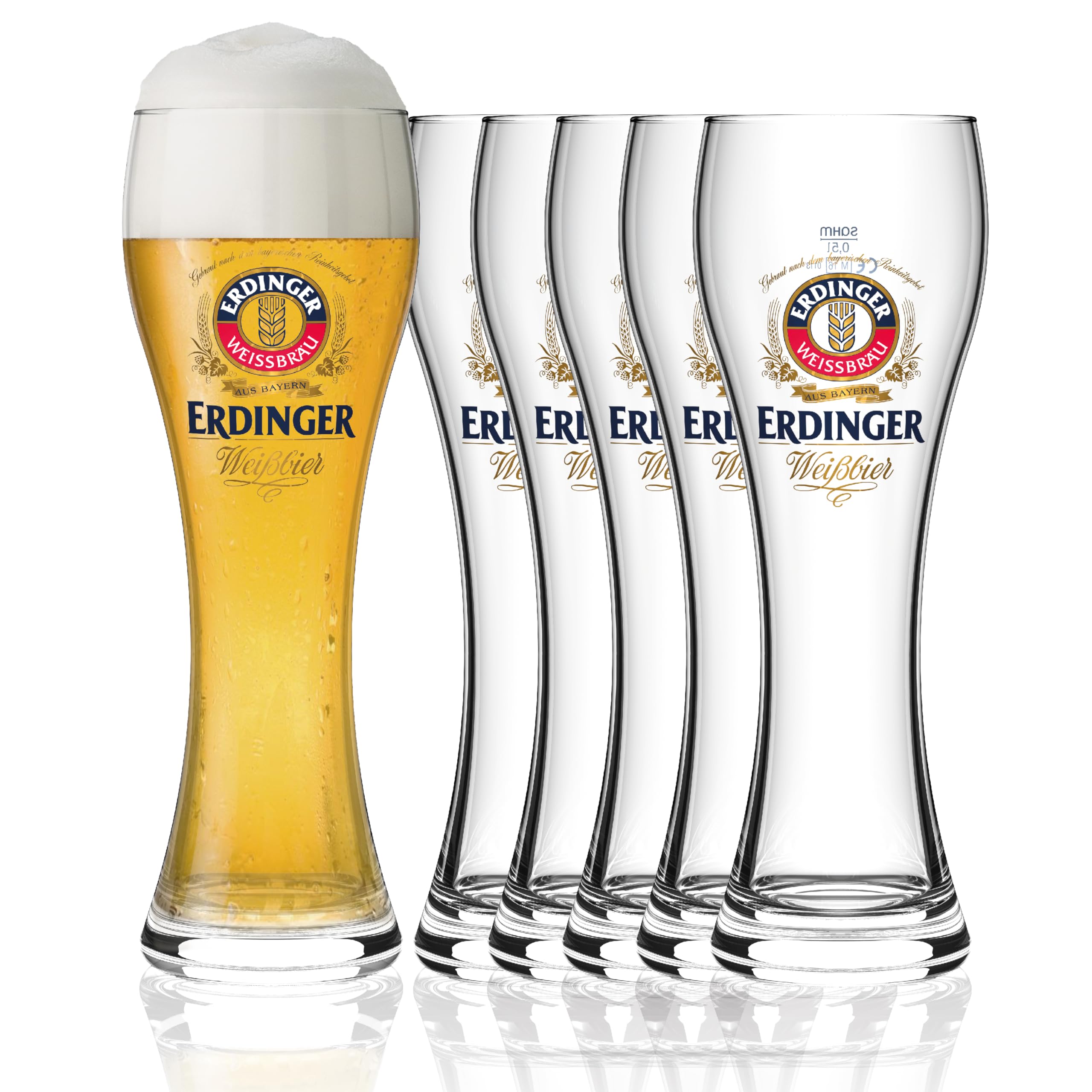 Sahm ERDINGER Weizenbierglas 0,5 l Set - 6 Weizenbiergläser 0,5 l - Ideale Weissbiergläser - ERDINGER Gläser als tolles Bier Geschenk