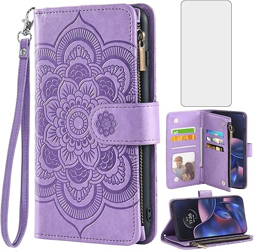 Asuwish Funda para teléfono Motorola Moto Edge 2022MotoEdge 5G UW 2022 con protector de pantalla de vidrio templado y tarjetero abatible, accesorios