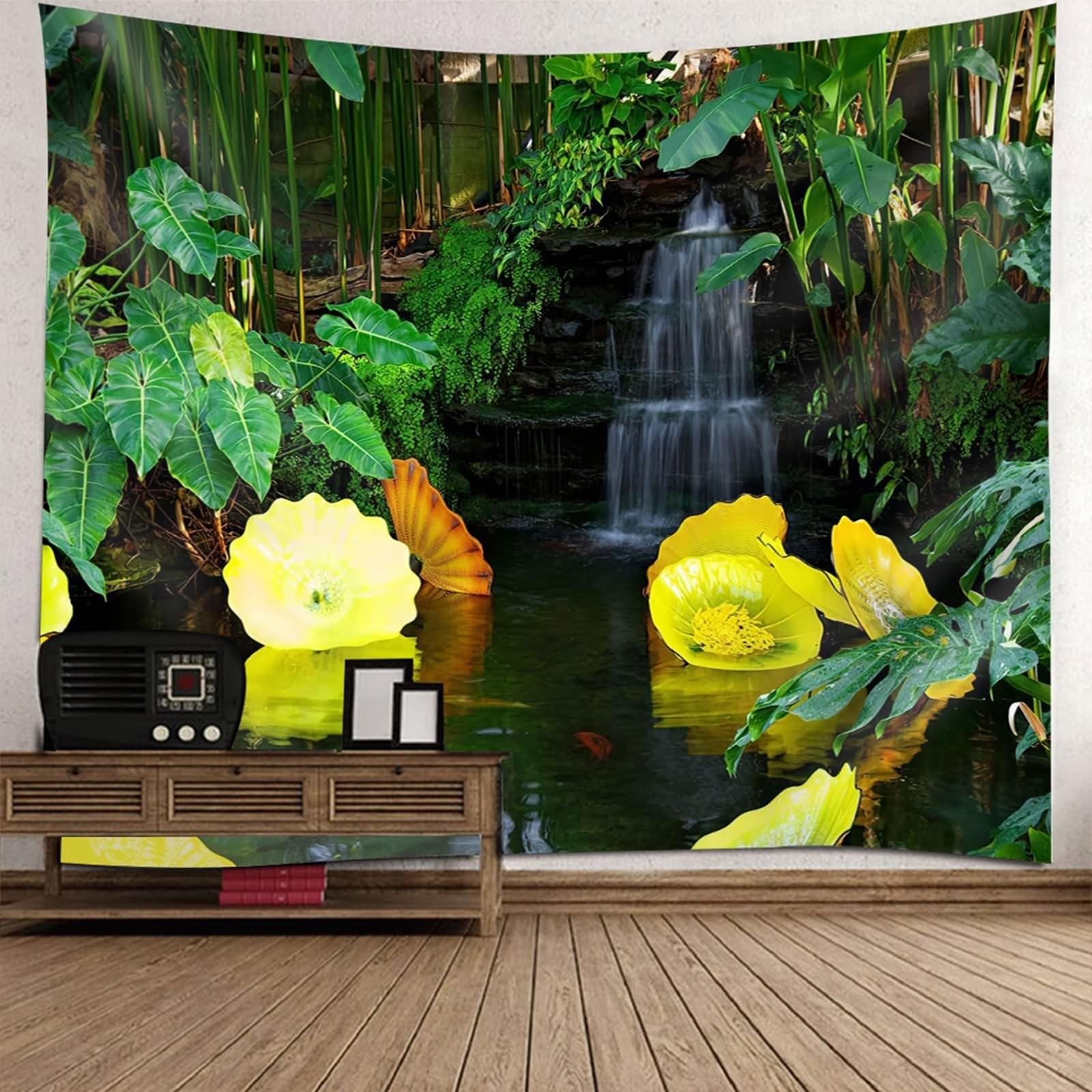 Dekoracje stołu do salonu dekoracje pokojowe natura natura motyw zielone liście i żółte kwiaty żółty zielony szer. 240 cm x wys. 240 x 220 cm