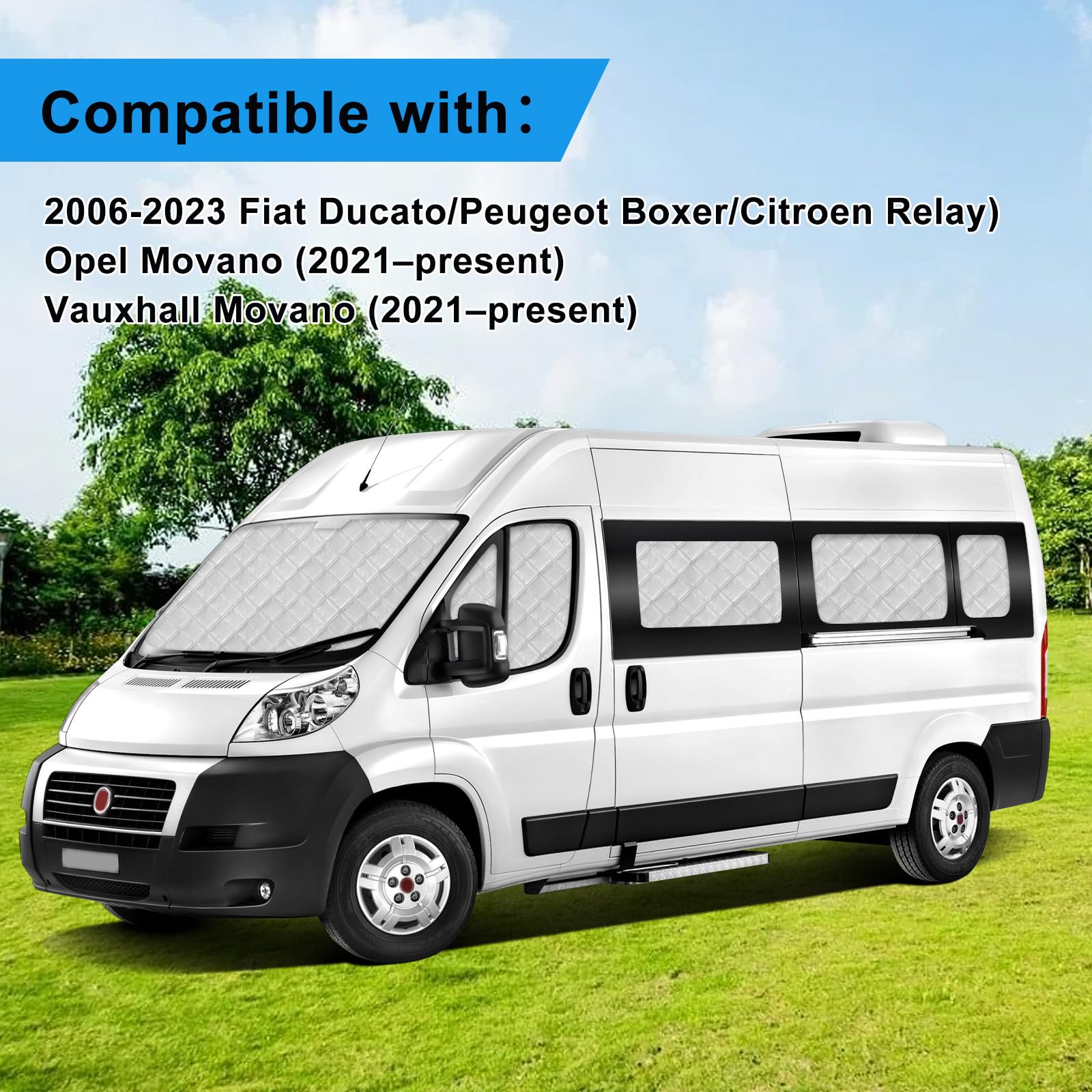 Osłona przeciwsłoneczna na przednią szybę samochodu, zamiennik do FIAT Ducato/Peugeot Boxer/Citroen Relay 2006-2023, 11-częściowa technologia, mata termiczna zamiennik do Opel Movano po 2021, składana