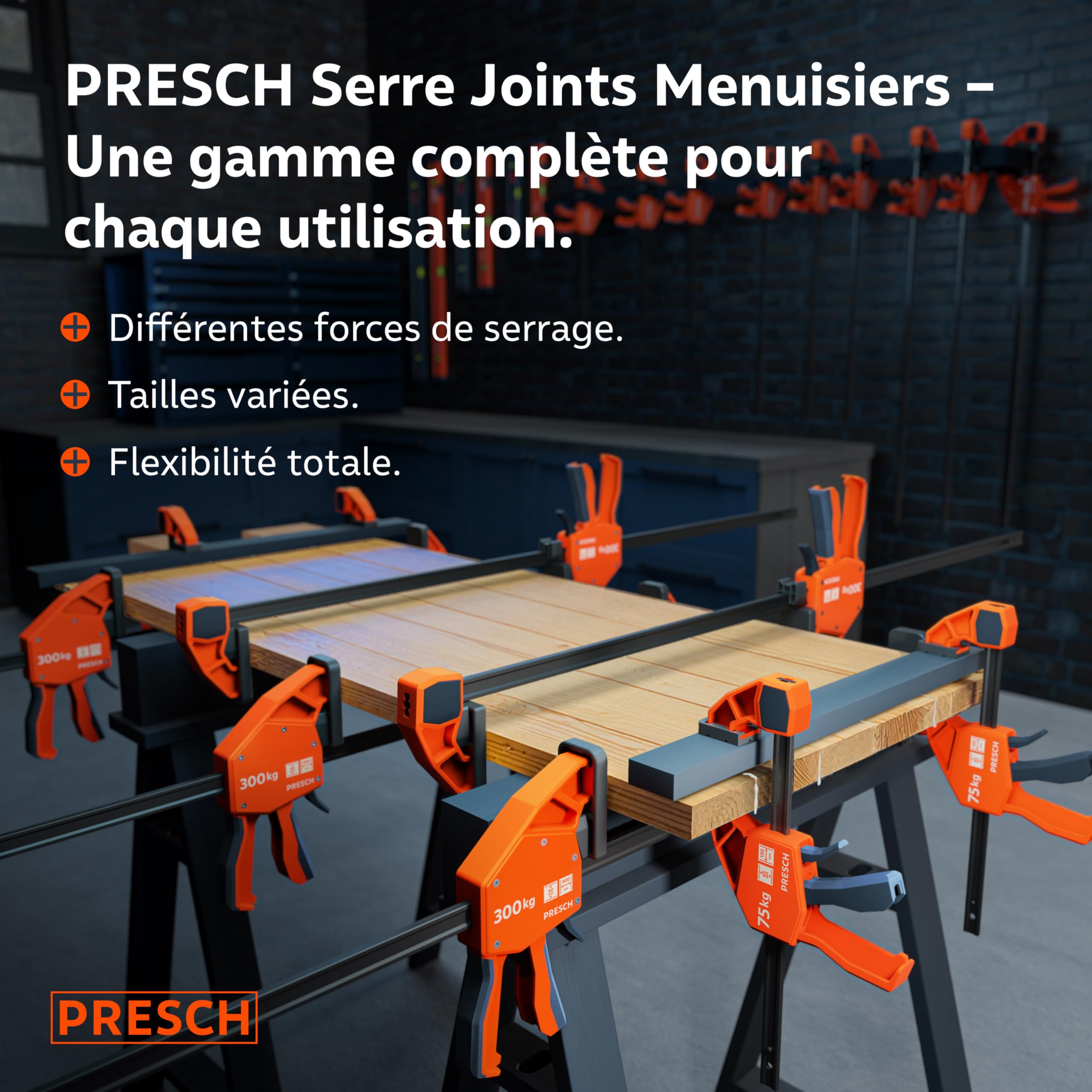 Presch Lot de Serre joints menuisier 300mm 600mm 4 pcs - Serre joints rapide force de serrage 300kg fonction d'écartement acier carbone fibre de verre