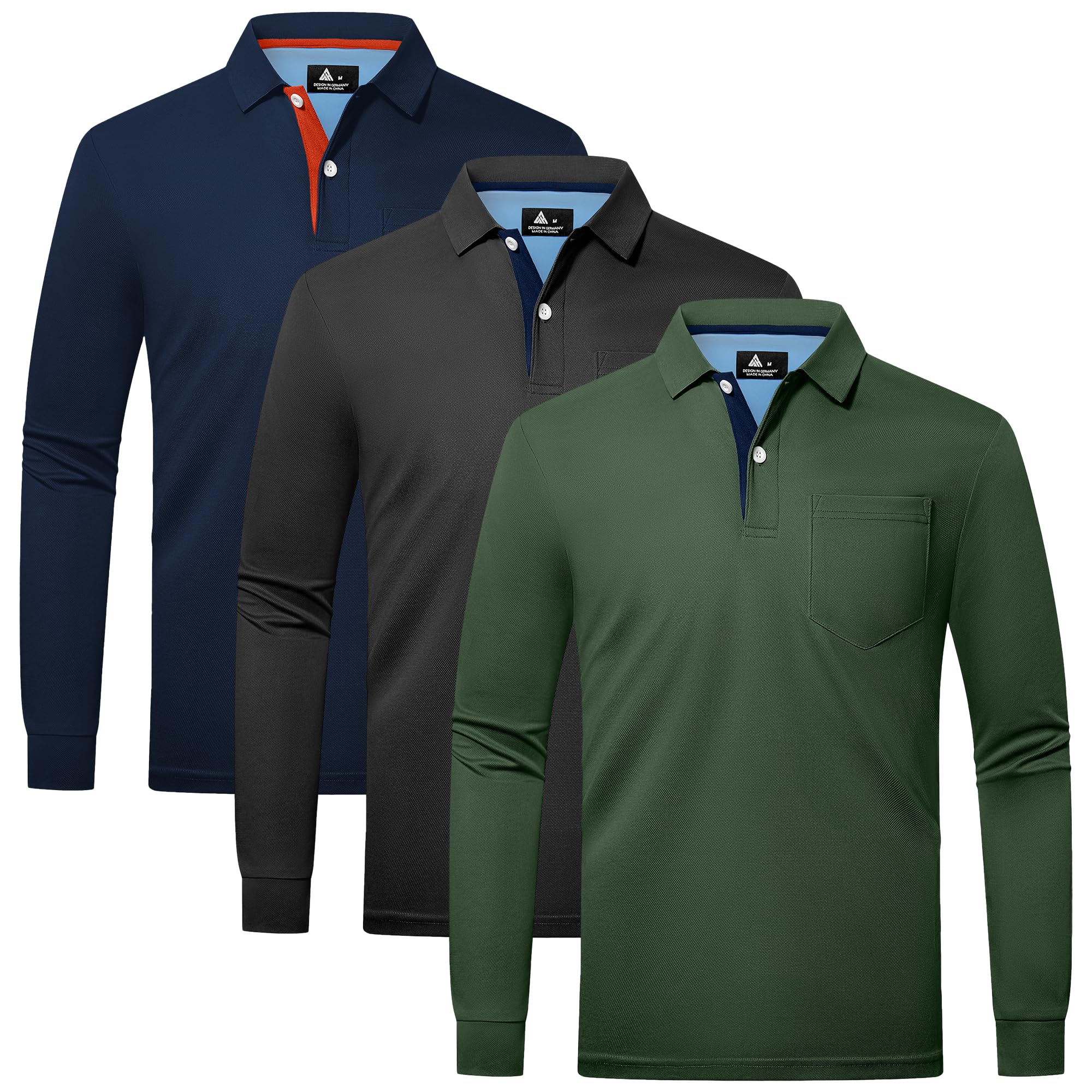 SwissWell Polo Uomo Manica Lunga Pacco da 3 Polo Golf Lavoro Traspirante Maglietta Primavera Autunno per la Pesca Escursionismo