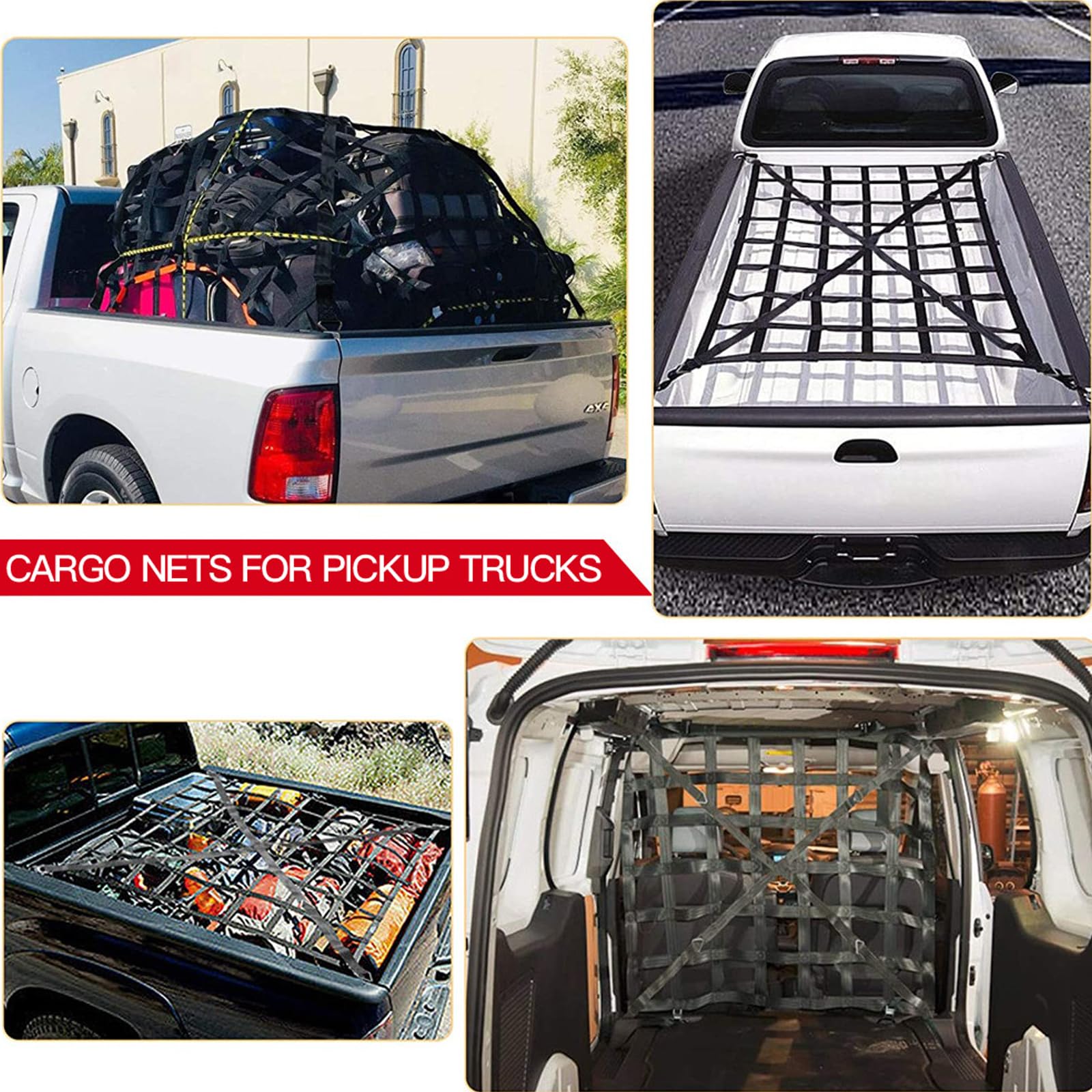 Hochleistungs LKW Gepäcknetz mit verstärkten S Haken, Anti Rutsch Barriere für Pickup/SUV Ladungssicherung, Fahrzeug Frachtbarriere