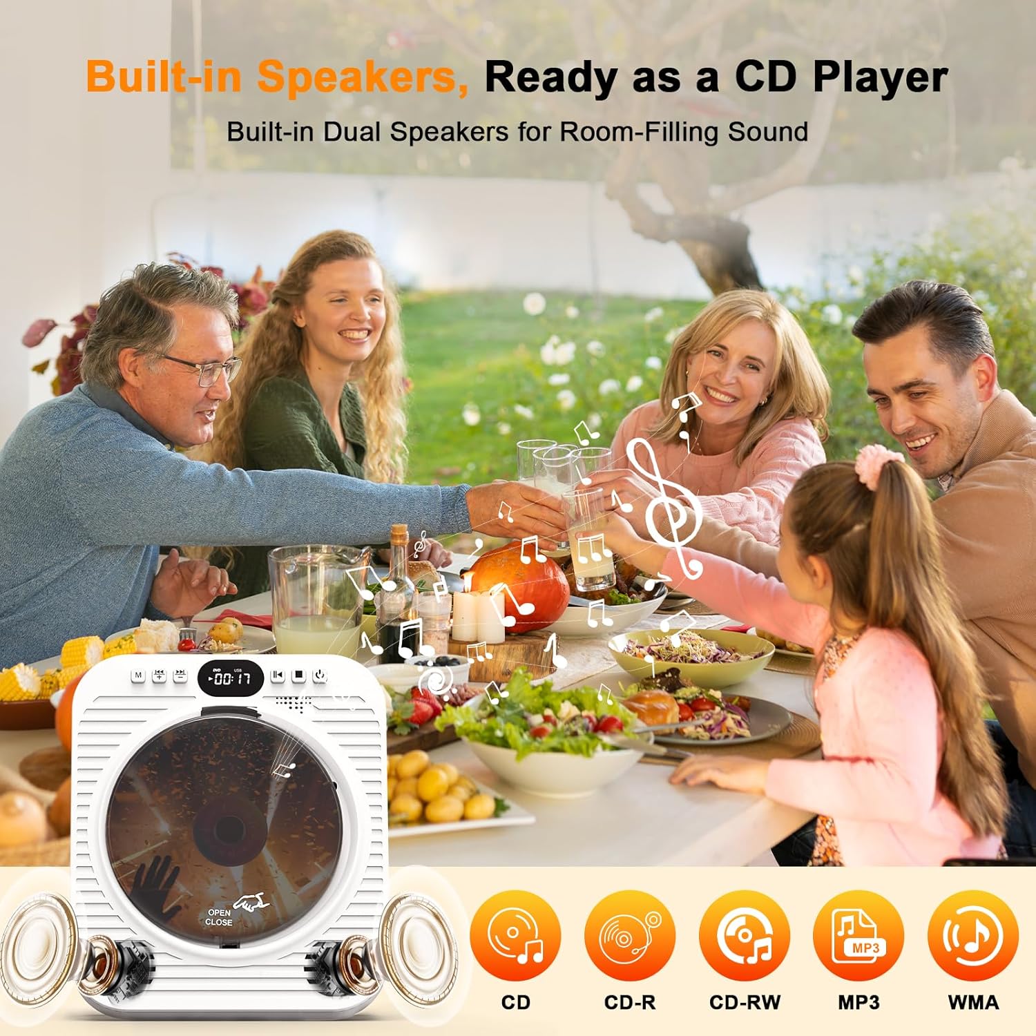 Mini CD DVD Player for TV - Portable Bluetooth CD DVD Player with HDMI & AV Cables, Built-in Speakers, USB/AUX Playback, 1080P Upscaling, Wall-Mountable Compact Desktop Player for Home, White