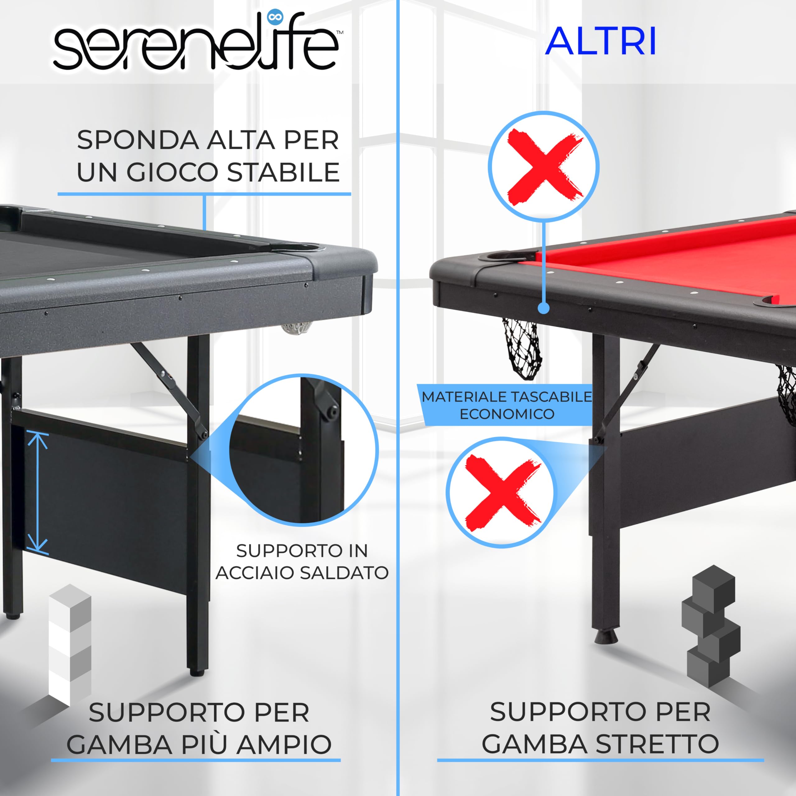 SereneLife Pieghevole da 6 Piedi – Portatile – Include 2 Cue, Set Completo di Palle, Gesso, Spazzola – Pieghevole per Bambini e Adulti (Nero)