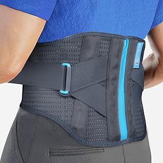 T TIMTAKBO Lower Back Brace W/Removable Lumbar Pad for Men Women Herniated Disc,Sciatica,Scoliosis,Waist Pain Lumbar Support Belt (Gray/Blue, Plus Size 3XL fit Belly 47