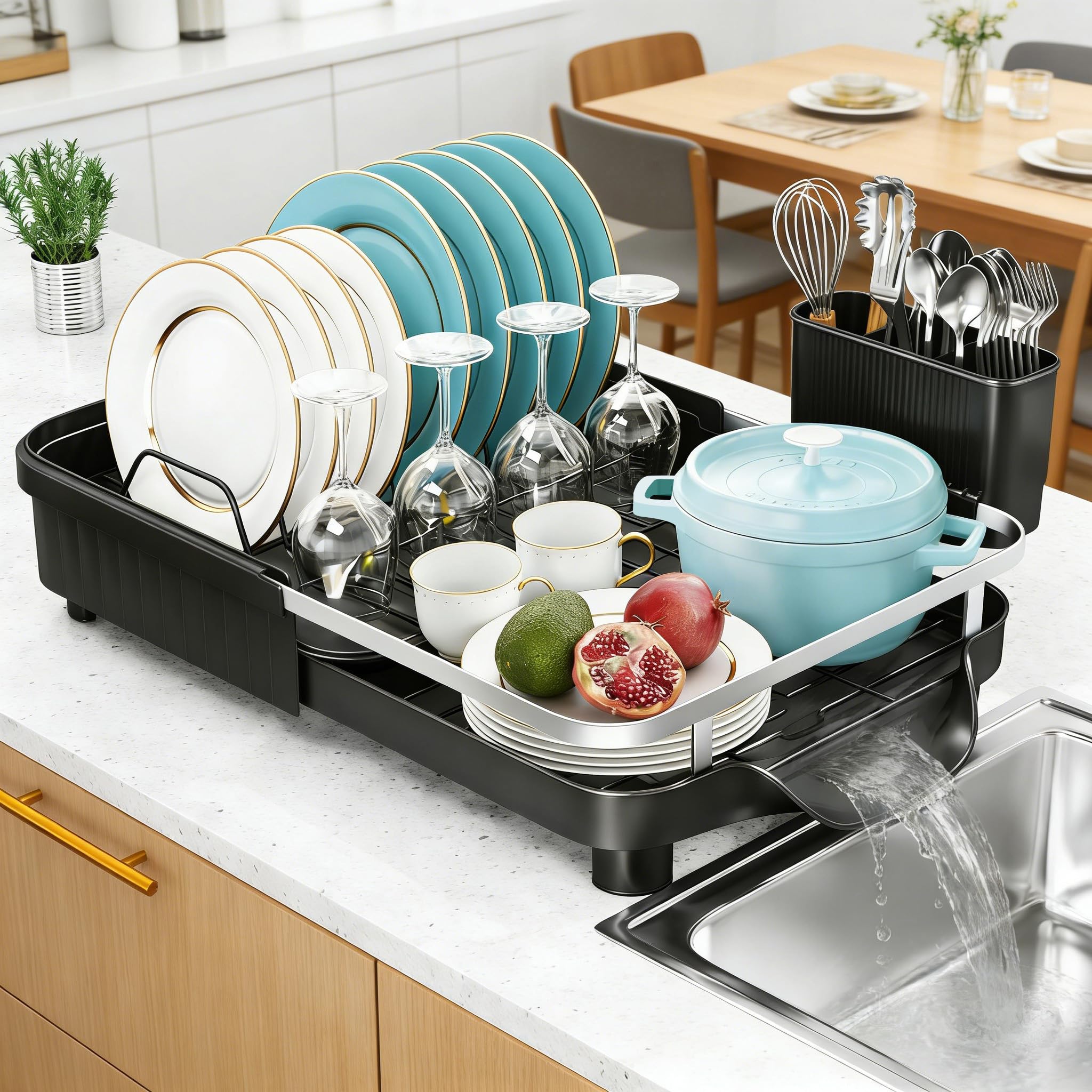 Purkeep Dish Drainer Rack Expandable Dish Rack Space Saving Dish Drying Rack for