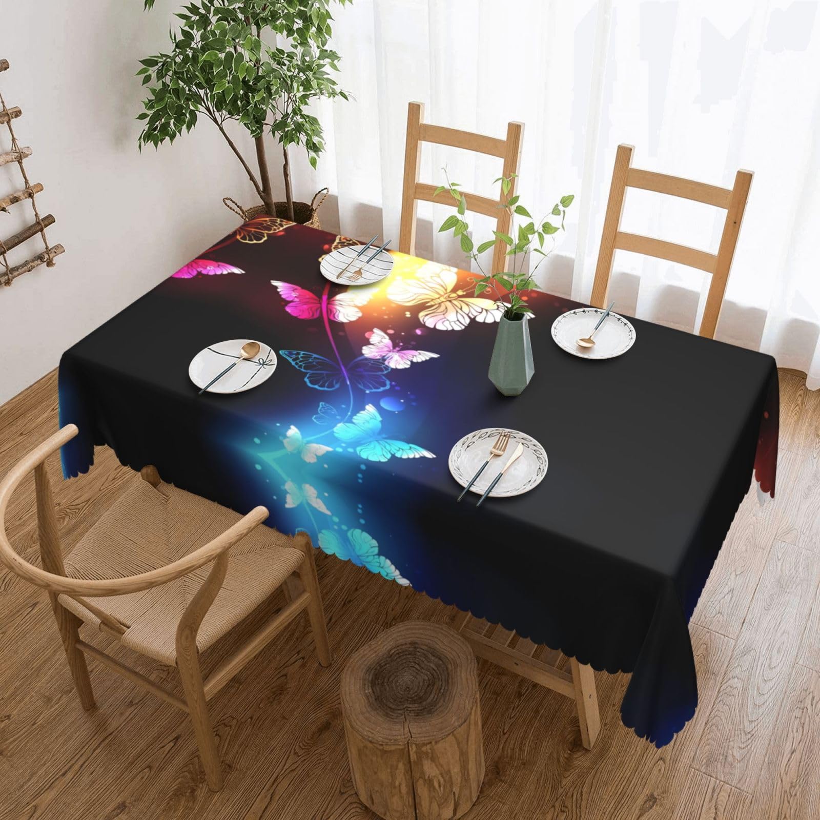 HLSBSSL butterflies on black background Patterned square lace tablecloth, wrinkle-resistant and durable, suitable for dining tables, parties, etc.