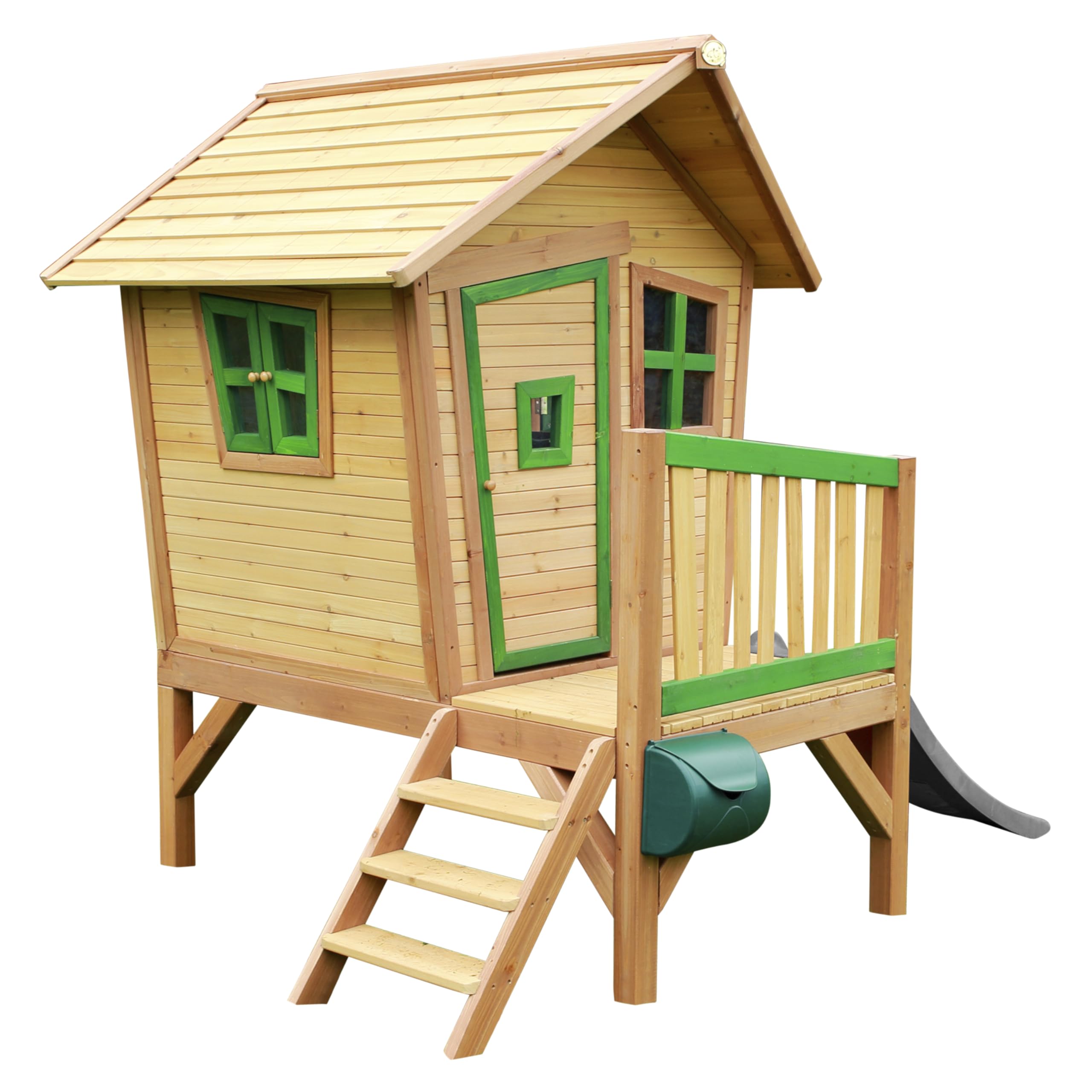 AXI Robin Casetta con pavimento e scivolo grigio | Casa da gioco per giardino/esterno in marrone & verde di legno FSC | Parco giochi per bambini