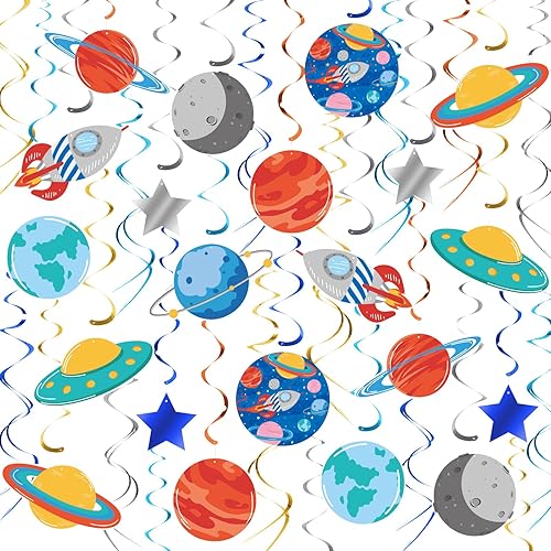 30 decoraciones de fiesta espacial, decoraciones de remolinos colgantes del sistema solar, suministros de fiesta del espacio exterior, decoraciones
