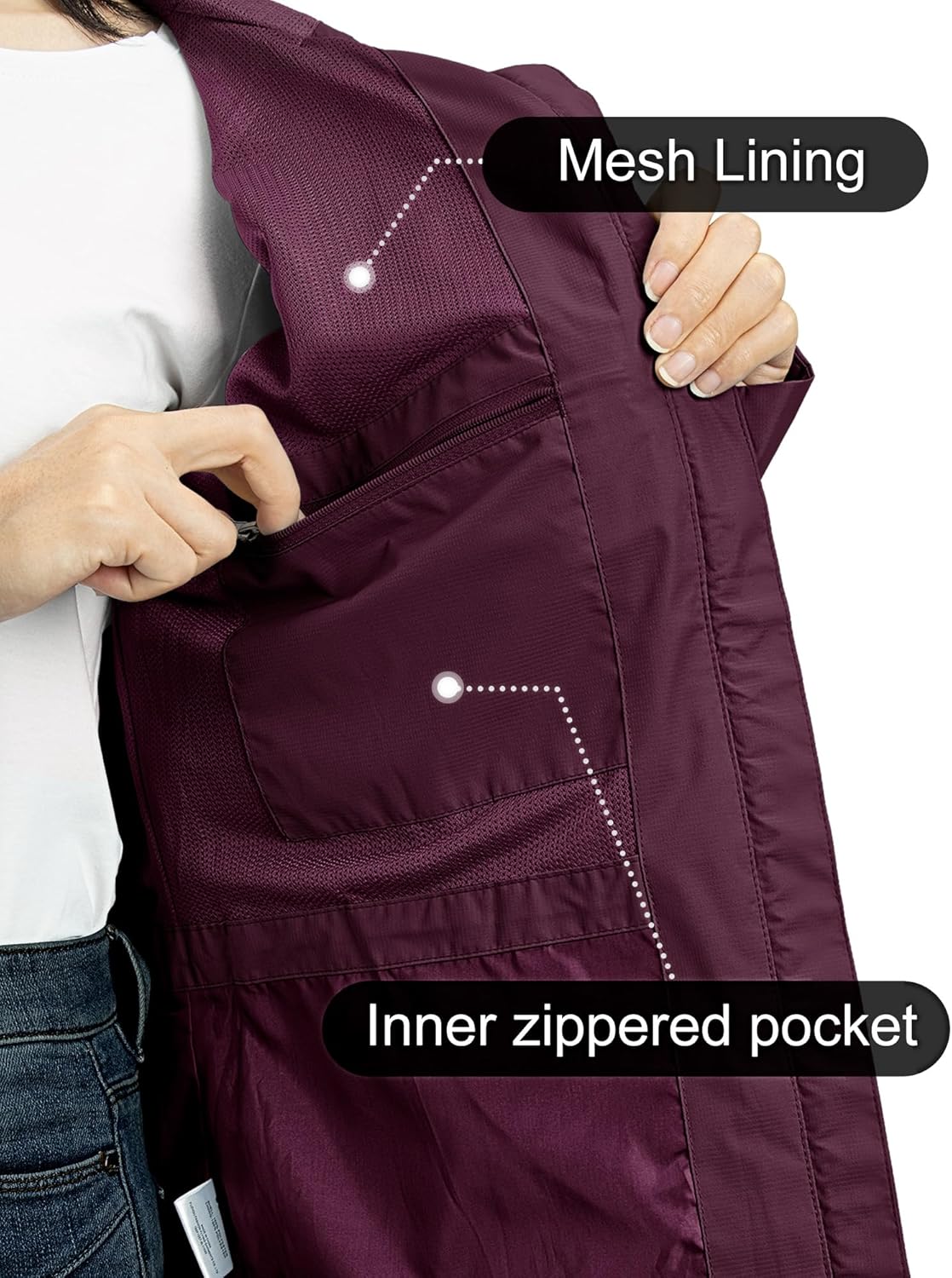 Outdoor Ventures Packable Rain Jacket Women Lightweight Waterproof Raincoat with Hood Cycling Bike Jacket - Image 5