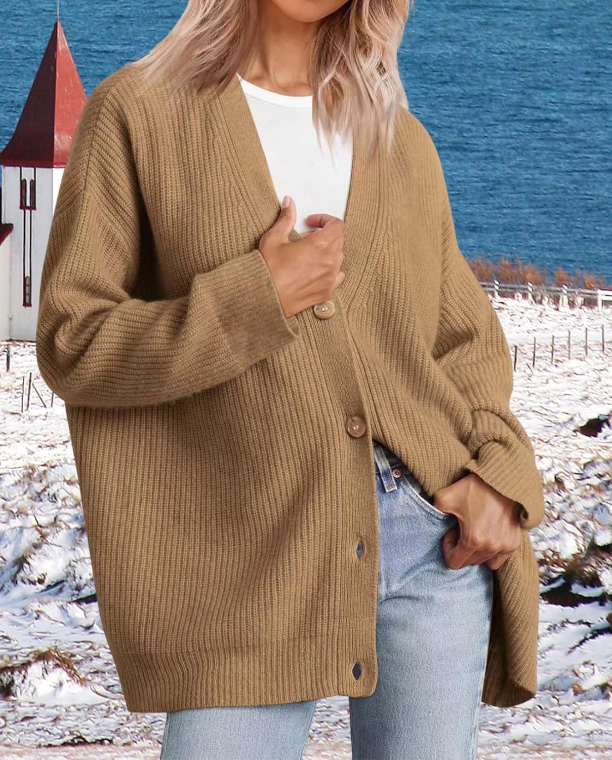 Womens Casual Open Front Sweater Classic Long Sleeve V Neck Cardigans Simple Solid Color Button Fall Winter Outfits - Image 5