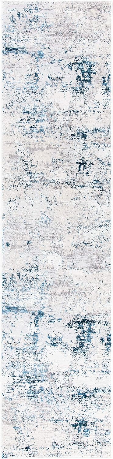 SAFAVIEH Amalfi Collection Runner Rug - 2' x 8', Cream & Navy, Modern Abstract Distressed Design, Non-Shedding & Easy Care, Ideal for High Traffic Areas in Living Room, Bedroom (AMF572C)