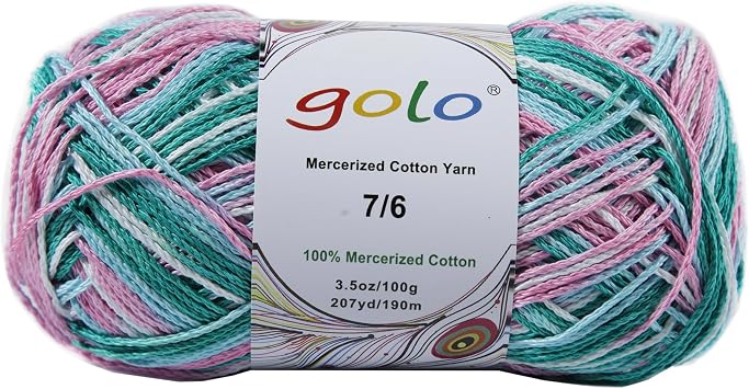 golo Mercerized Cotton Yarn for Hand Knitting, 7/6,Crochet Thread Size 3, 3.5oz,Crochet Yarn for Knitting D227