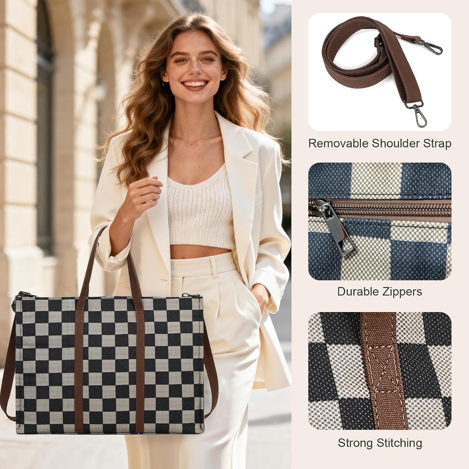 Laptop Tote Bag for Women Work 15.6 inch Canvas Shoulder Bags Computer Messenger Purse Teacher Handbag Office Briefcase
