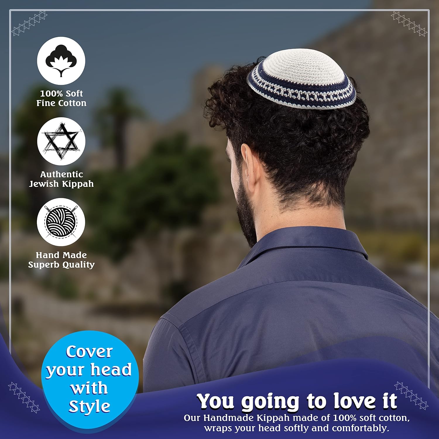 Pack of 5-Pcs - Hq Mix Colors Handmade Knitted Kippah for Men Boys and Kids, Yamaka Hat from Israel - Kippot Bulk (Mix Lines, 17CM Flat)