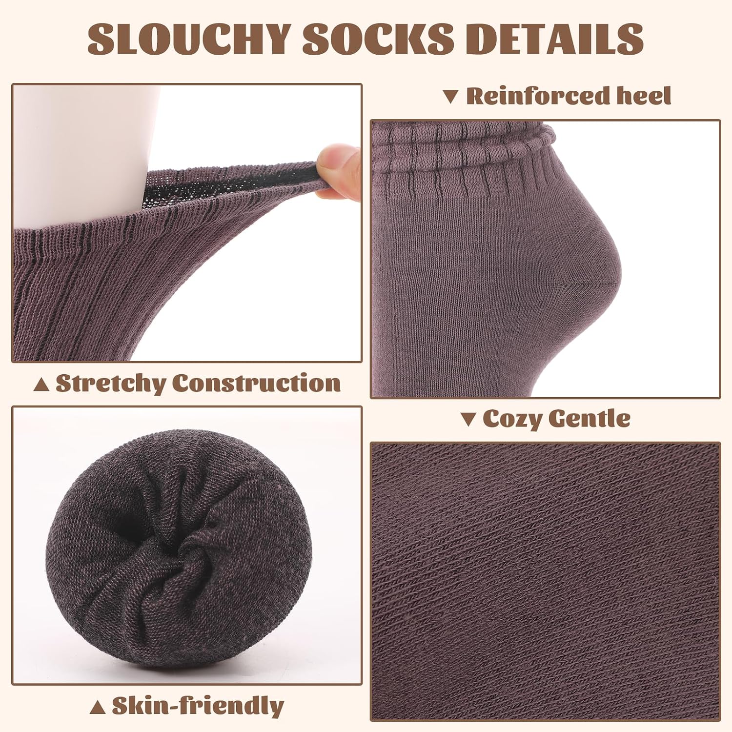 6 Pairs Slouchy Socks for Women Scrunch Socks Knee High Long Boot Sock Cotton Breathable Casual Solid Colors