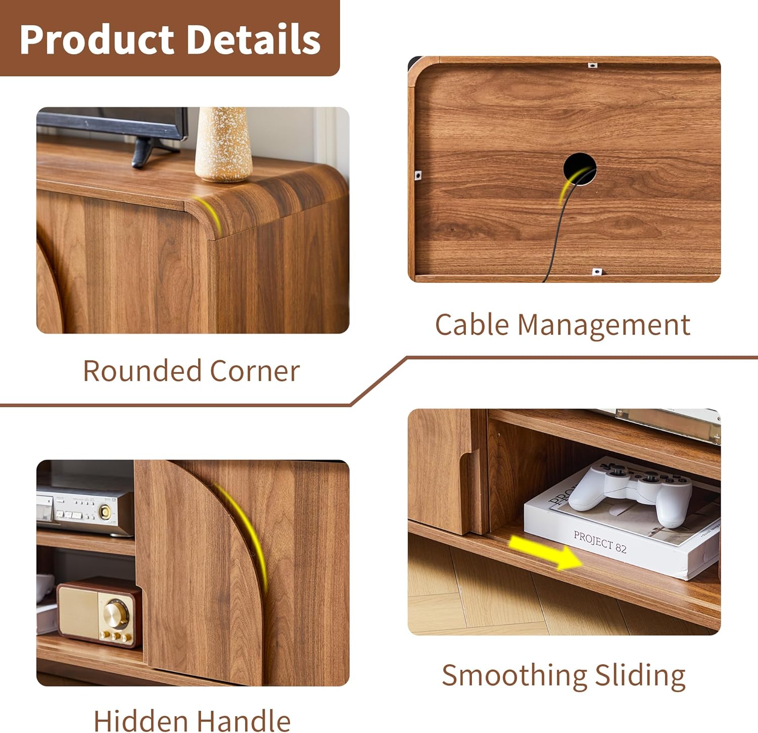 BERRYMERRY 63'' TV Stand for Up to 75" TVs,MCM TV Console Table with Big Arched Handle,Television Stands Entertainment Media Center with Sliding Door for Living Room Bedroom (Walnut)