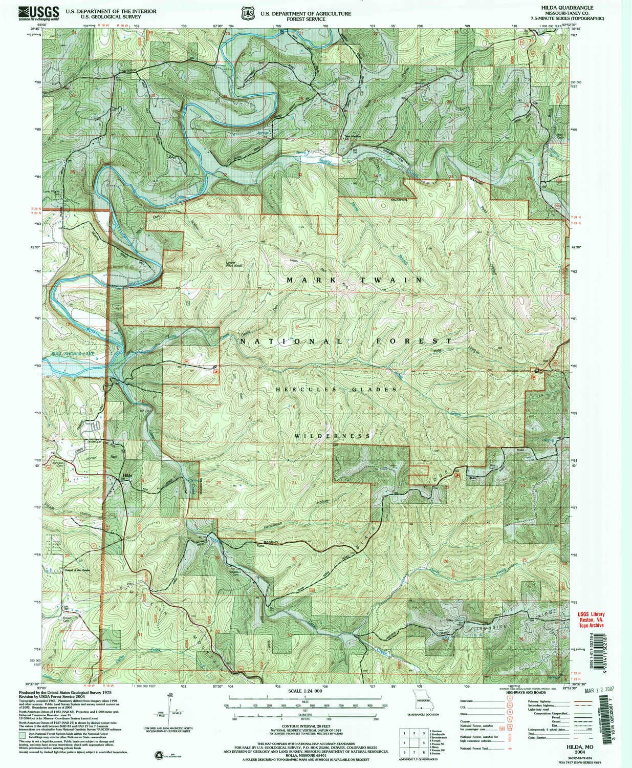 YellowMaps Hilda MO topo map, 1:24000 Scale, 7.5 X 7.5 Minute, Historical, 2004, Updated 2006, 26.7 x 22 in - Tyvek