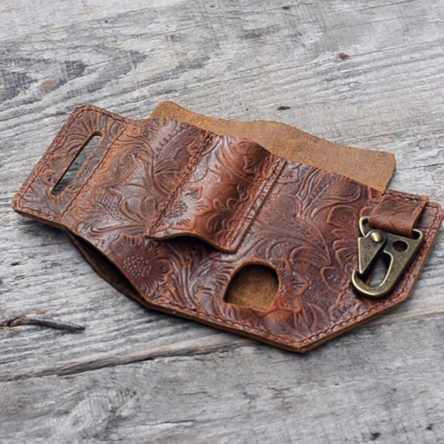 JJNUSA Leather Multitool Sheath Organizer, EDC Belt Pouch for Men, Belt Holder with Multitool Pouch, Flashlight Holder, Pen Holder and Key Chain Clip, Knives Sheath Holster - Image 6