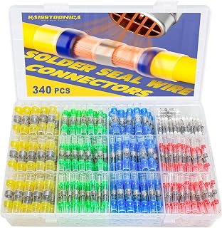 HAISSTRONICA 340PCS Marine Grade Solder Seal Heat Shrink Wire Connectors - Waterproof Butt Splice Terminals AWG 26-10, 5 Sizes/Colors