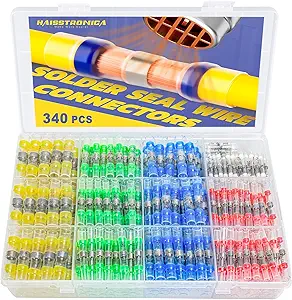 340PCS Solder Seal Wire Connectors-haisstronica Marine Grade Heat Shrink Wire Connectors-Butt Splice Wire Terminals for Marine,Electrical with Corrosion and Weatherproof(5Colors/5Sizes)