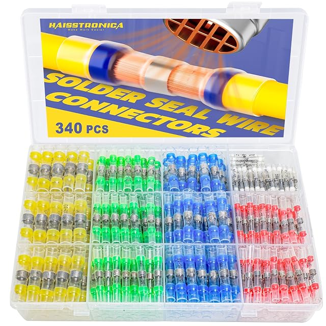 340PCS Solder Seal Wire Connectors-haisstronica Marine Grade Heat Shrink Wire Connectors-Butt Splice Wire Terminals for Marine Electrical with