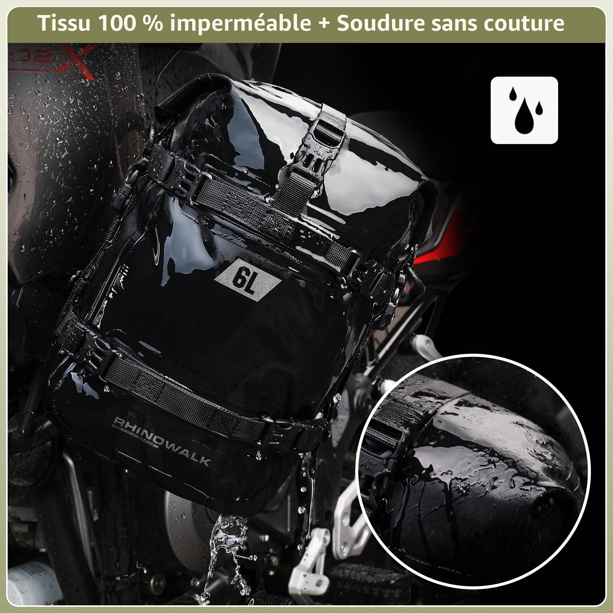 ENJOHOS Sacoche Crash Bar Moto Latérale Étanche 6L Bandoulière Noir