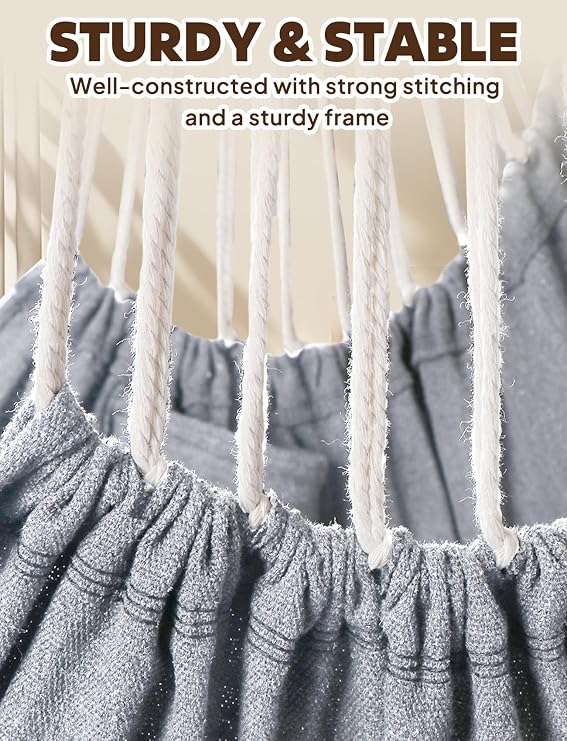 Chihee Hammock Chair Hanging Swing 2 Seat Cushions Included,Strong Webbing Straps and Hooks for Easy Hanging Soft Cotton Weave Hanging Chair Side Pocket Large Tassel Chair Set Comfort Indoor Outdoor