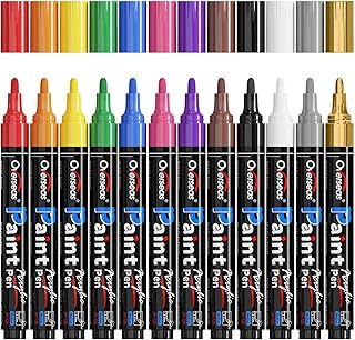 Overseas Acrylic Paint Marker Pens - 12 Colors Permanent Markers, Medium Tip, Water Based, Quick Dry, Waterproof Paint Pen Set for Rock, Wood, Plastic, Metal, Canvas, Glass, Fabric, Mug, Stone
