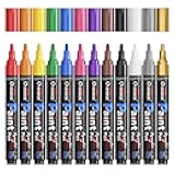Overseas Acrylic Paint Marker Pens - 12 Colors Permanent Markers, Medium Tip, Water Based, Quick Dry, Waterproof Paint Pen Set for Rock, Wood, Plastic, Metal, Canvas, Glass, Fabric, Mug, Stone
