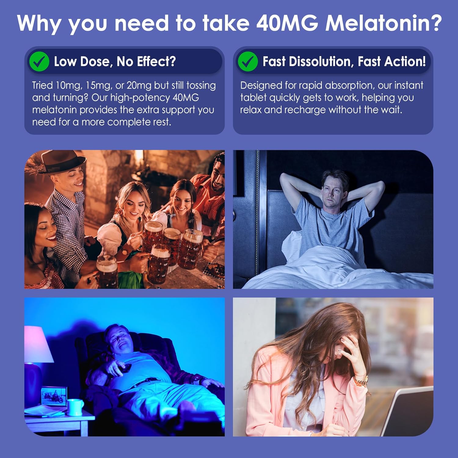 Melatonin 40 mg for Adults - Fast Dissolve & Chewable Sublingual Sleep Supplement - Extra Strength Melatonin with Vitamin D3 & MSM, Selenium for Health Rest Cycle, Deep Zzzs, Sugar-Free, 180 Servings - Image 3